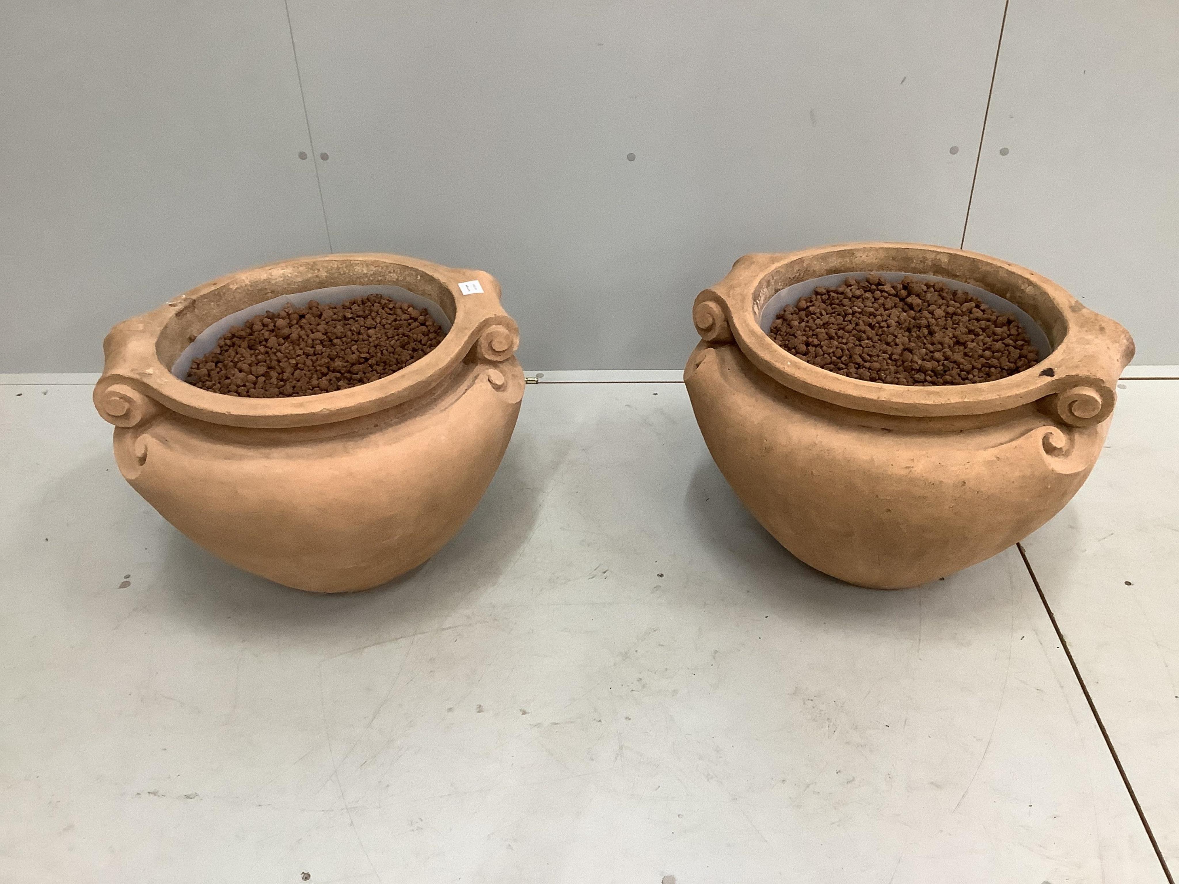 A pair of Compton style earthenware planters, width 55cm, height 42cm. Condition - good